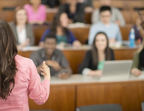 Presentation training in front of an auditorium